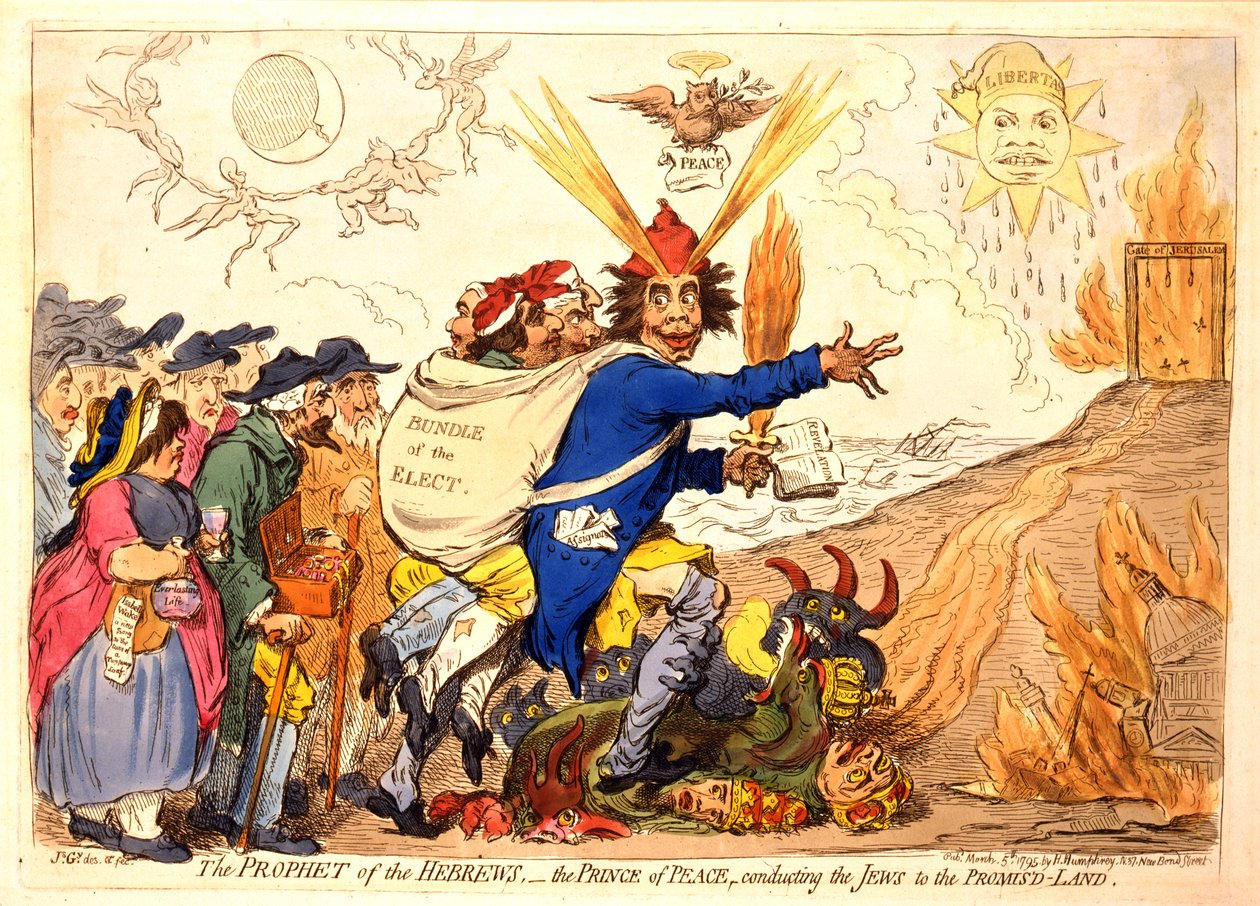 Hebréernas profet - Fredsfursten som leder judarna till det utlovade landet, pub. Hannah Humphrey, 1795 (handfärgad gravyr) av James Gillray