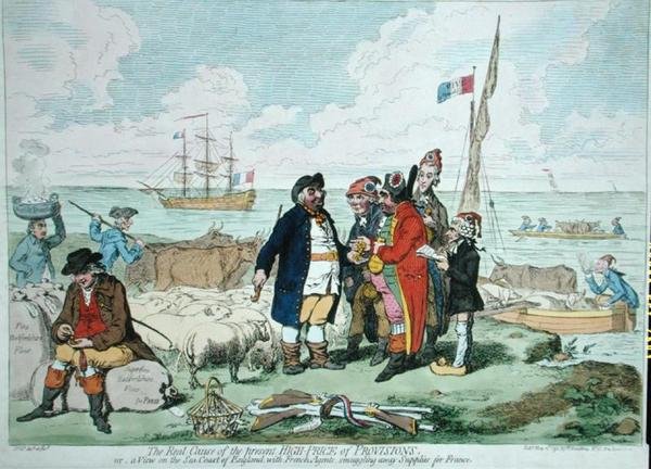 The Real Cause of the Present High Price of Provisions, utgiven av Hannah Humphrey 1795 (handkolorerad etsning) av James Gillray