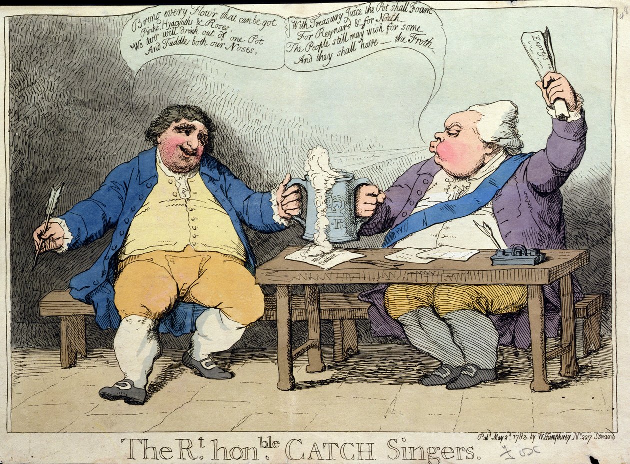 The Right Honorable Catch Singers, publicerad av William Humphrey 1783 (handfärgad etsning) av James Gillray