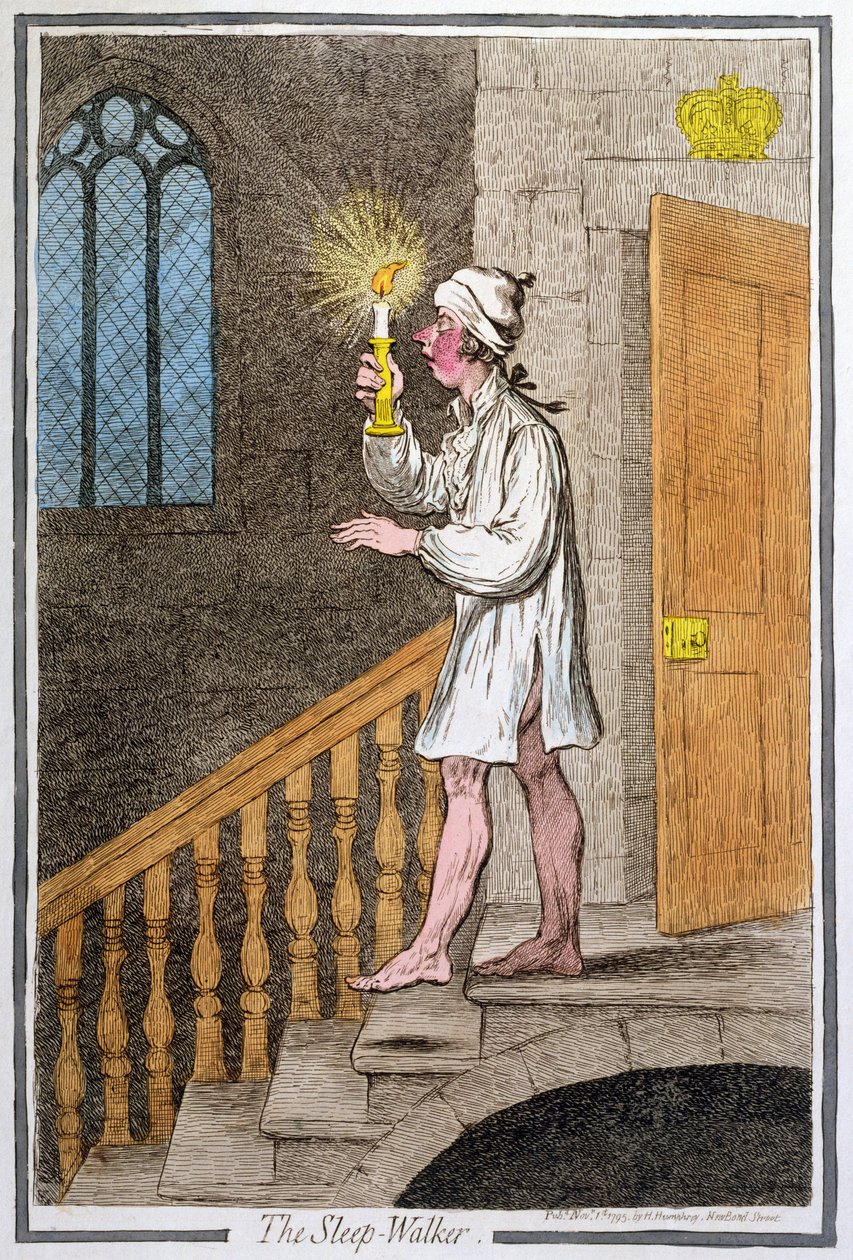 The Sleep-Walker, publicerad av Hannah Humphrey 1795 (handfärgad etsning0 av James Gillray
