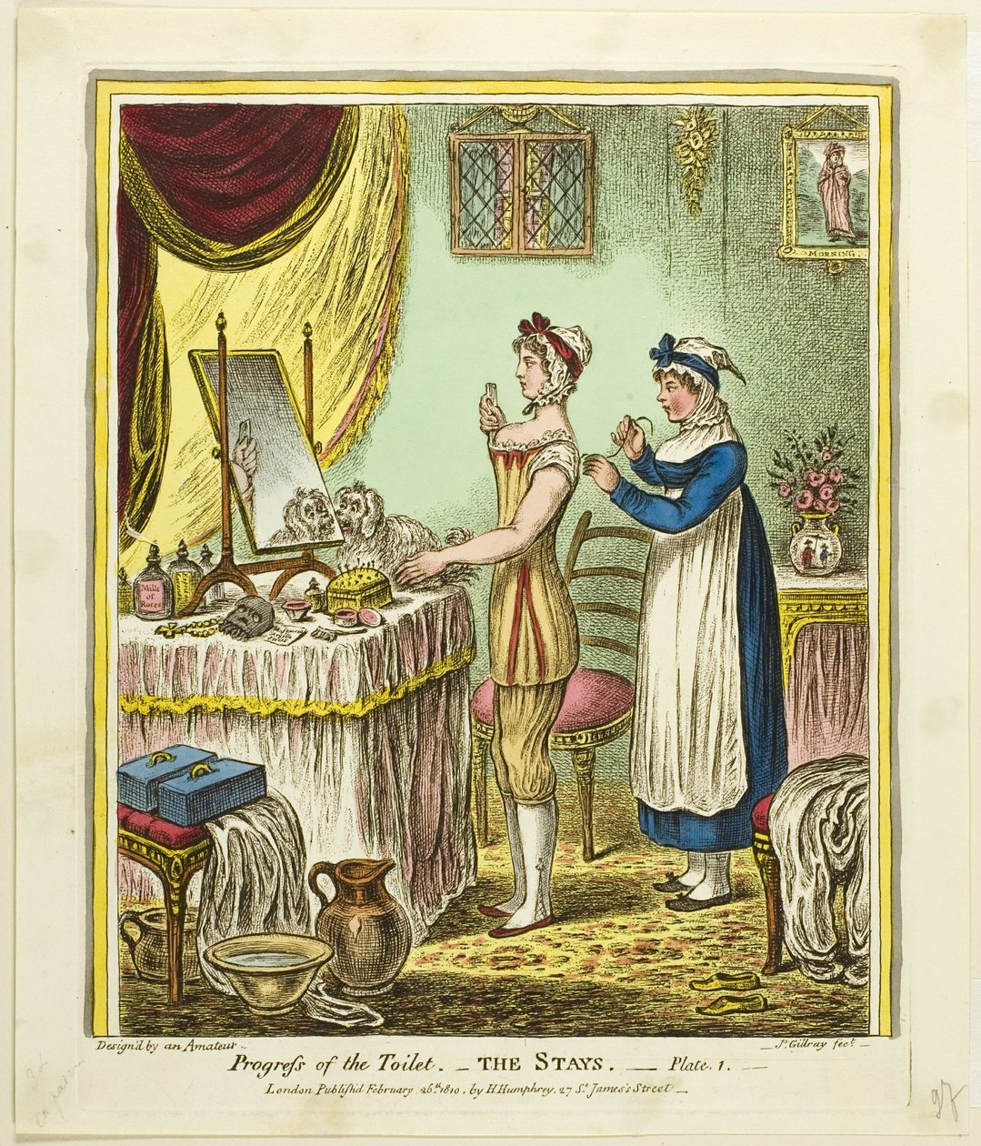 The Stays, platta ett från Progress of the Toilet av James Gillray