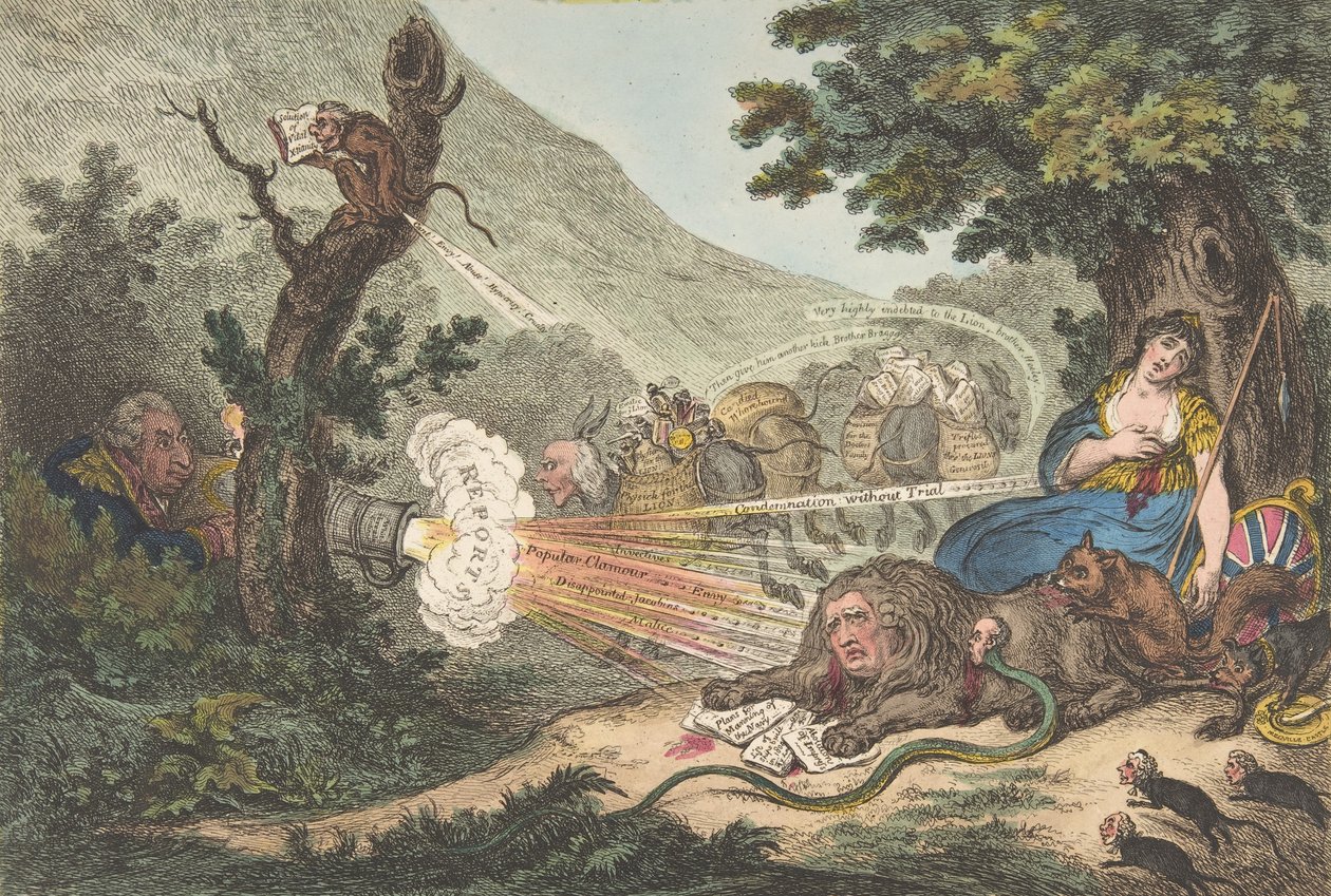 Det sårade lejonet, 16 juli 1805, 16 juli 1805. av James Gillray