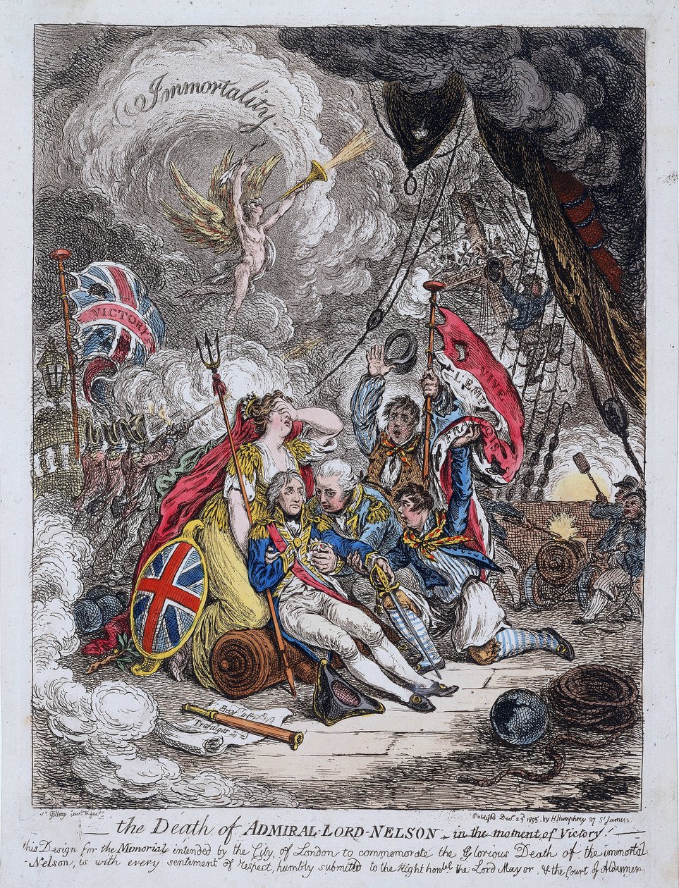Amiral Horatio Nelsons (1758-1805) död vid segertillfället av James Gillray