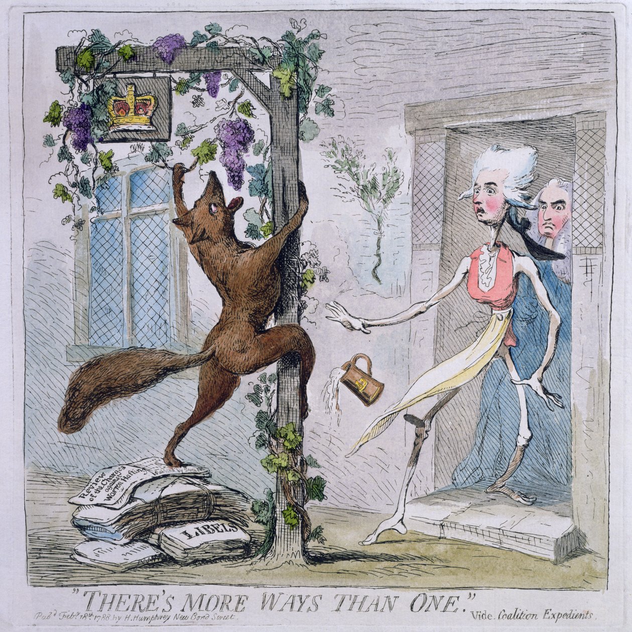 "Det finns fler sätt än ett" eller Coalition Expedients, publicerad av Hannah Humphrey 1788 (handfärgad etsning) av James Gillray