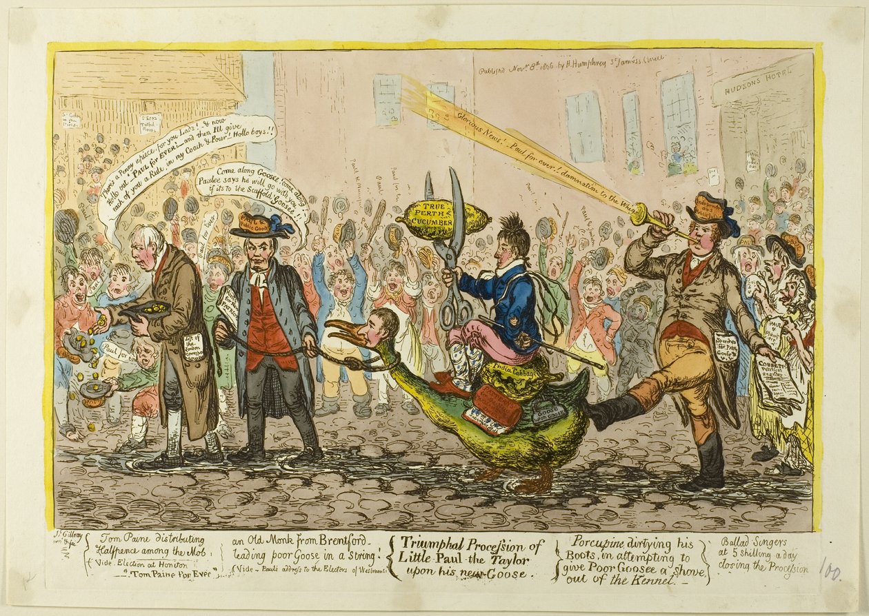 Triumftåg för Little-Paul-Taylor på sin nya gås av James Gillray