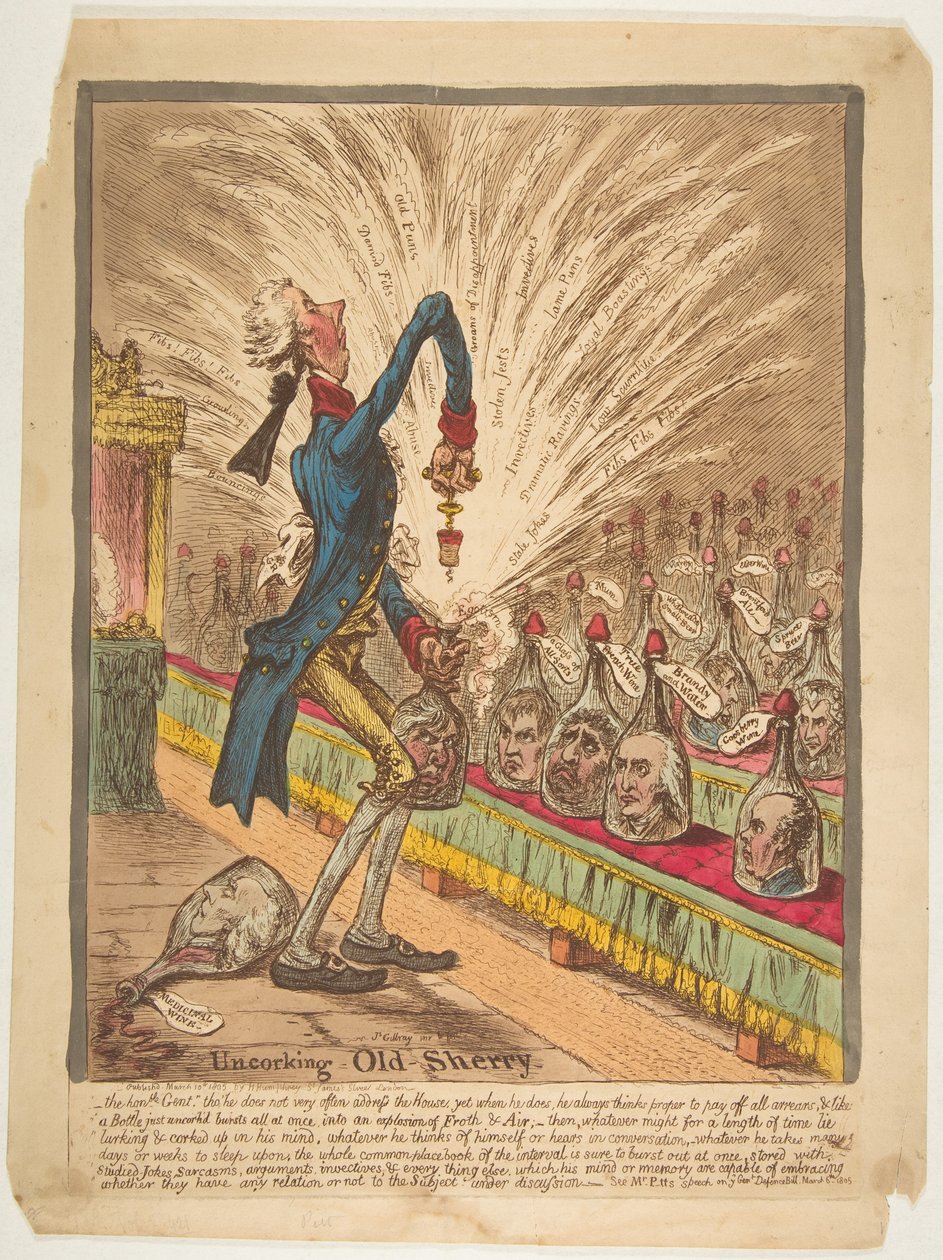 Uncorking Old Sherry, 10 mars 1805. av James Gillray