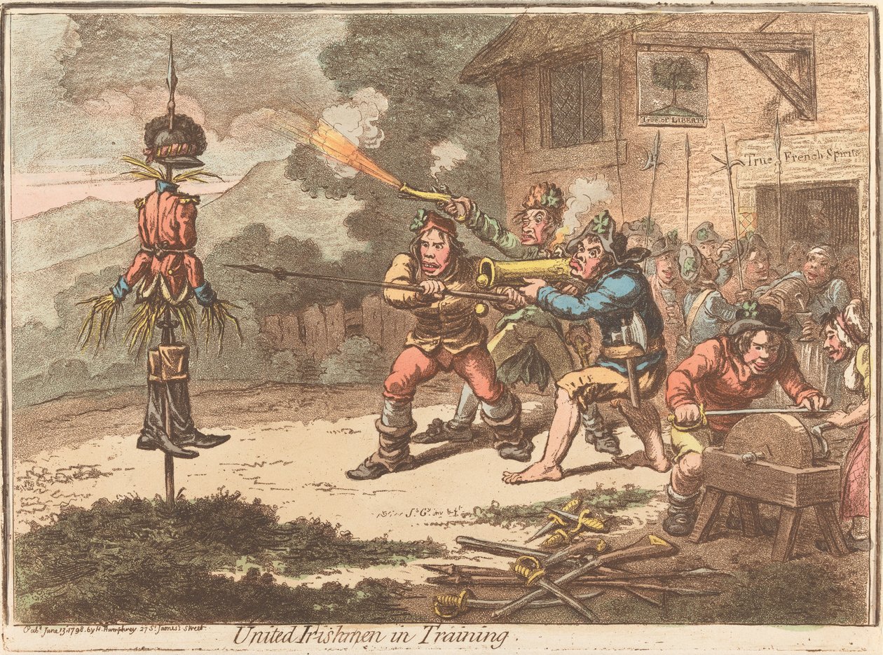 Förenade irländare under träning av James Gillray