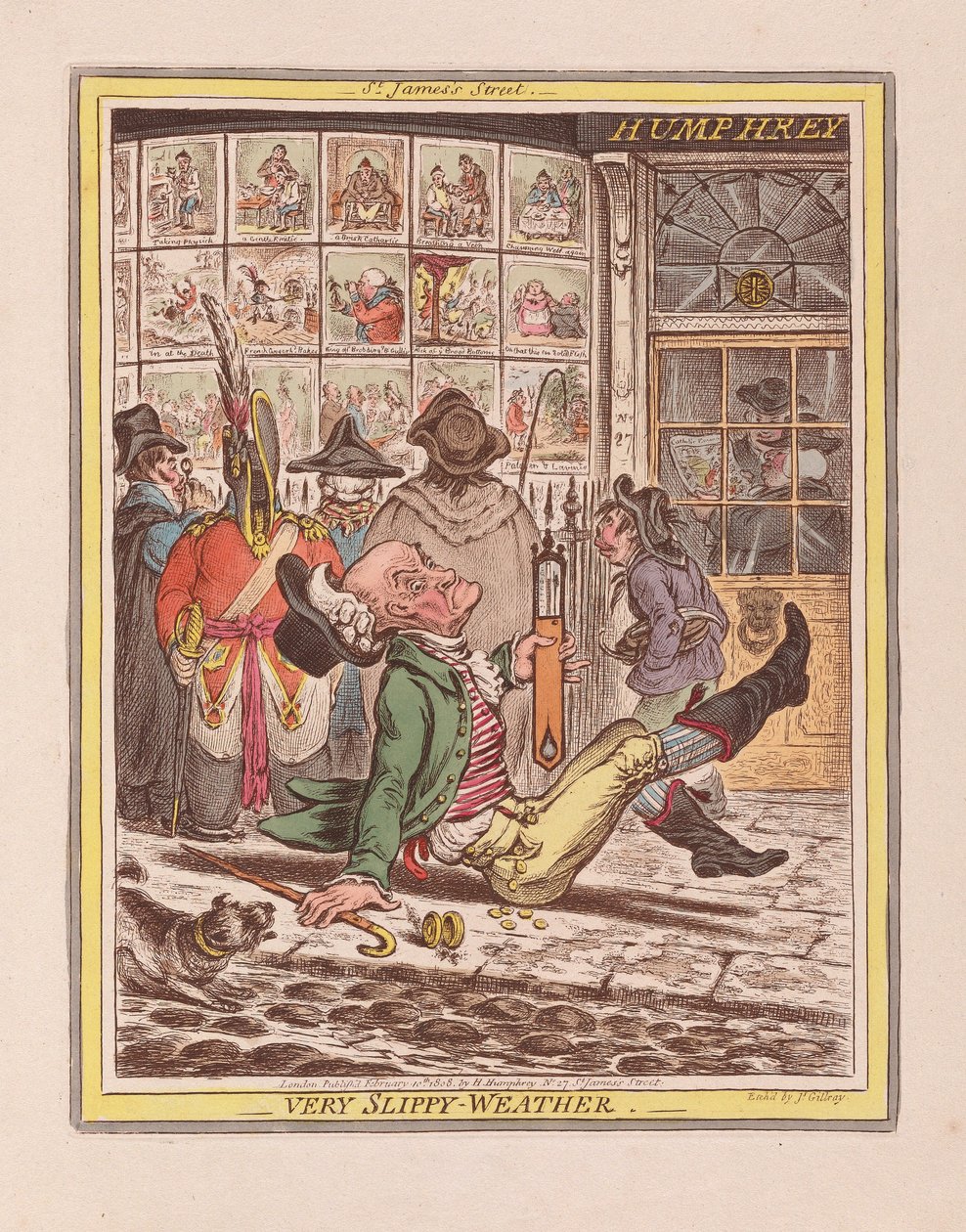 Mycket halt väder, pub. 1808 (handfärgad gravyr) av James Gillray