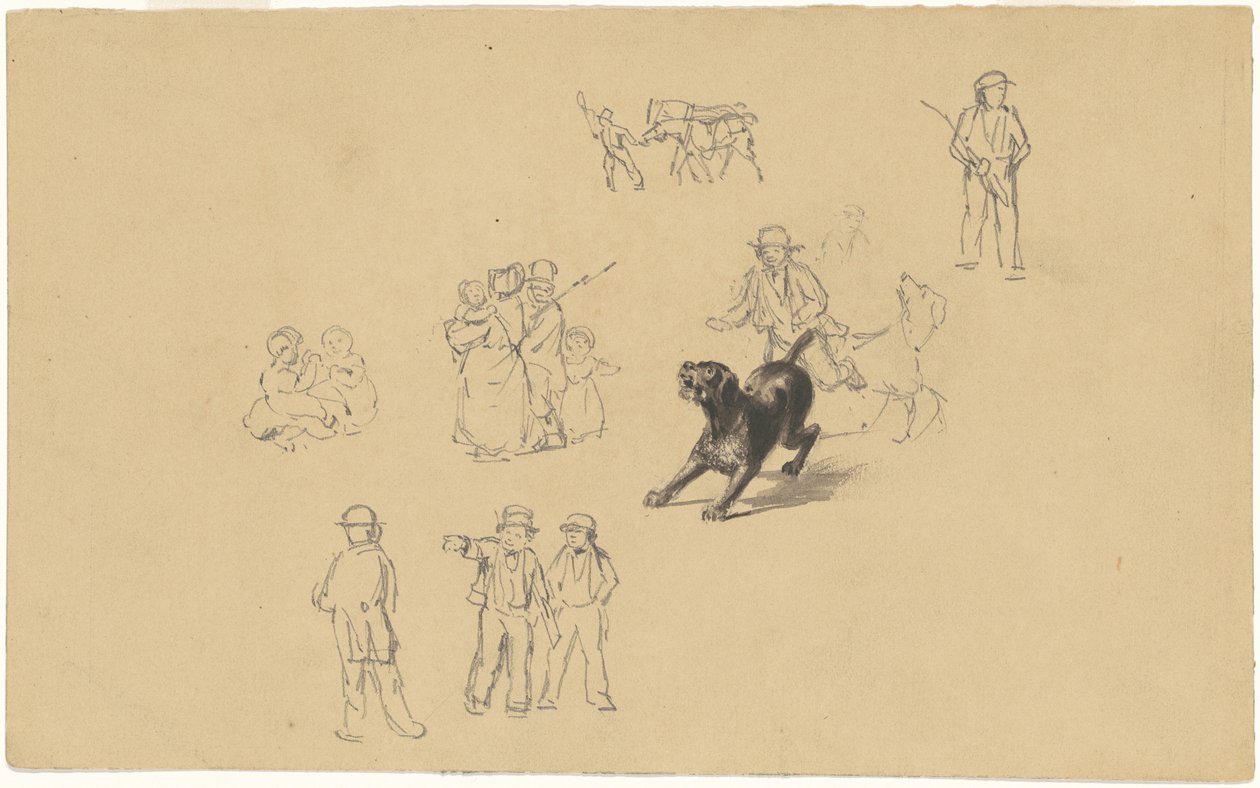 Barking Dog och studier för "Militia Training" av James Goodwyn Clonney