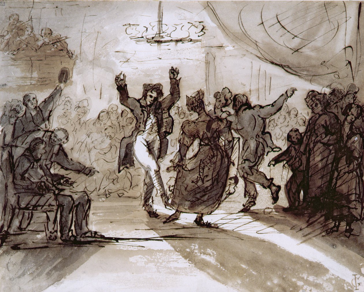 The Hunt Ball, ca 1820 (penna & sepia bläck och tvätt på papper) av James Grant