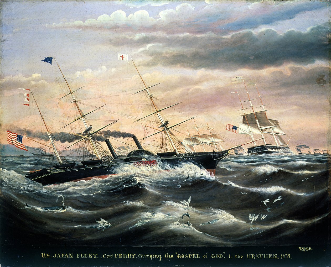 USA:s japanska flotta, Commodore Perry bär Guds evangelium till hedningarna, 1853 av James Guy Evans