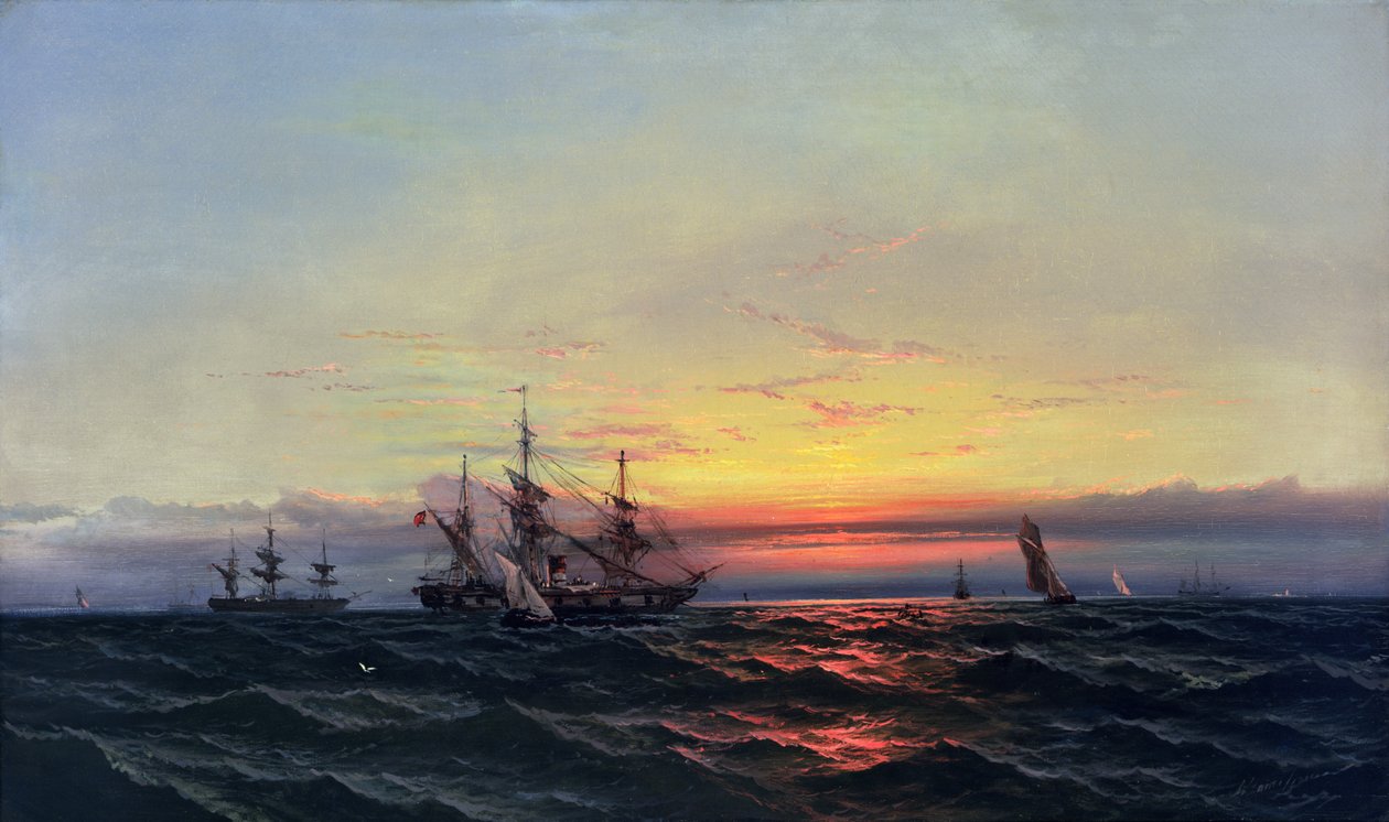 Från segel till ånga (olja på duk) av James Hamilton