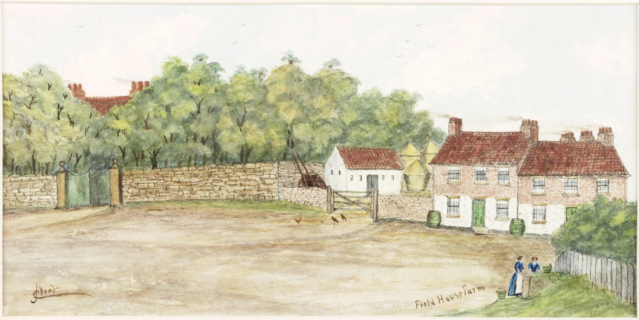 Field House Farm (akvarell, bodycolour och bläck på papper) av James Henry Cleet