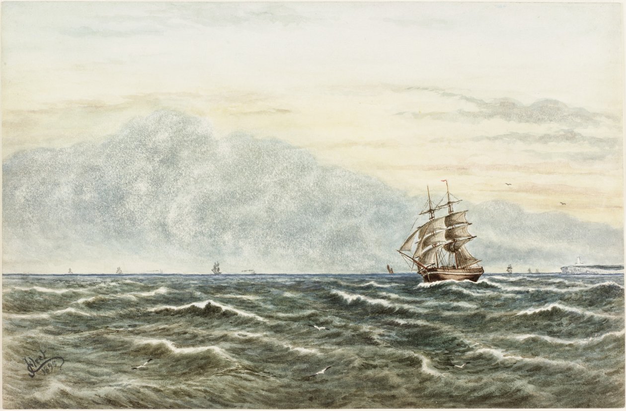 Shipping Scene off Tynemouth (akvarell, bodycolour och blyerts på papper) av James Henry Cleet