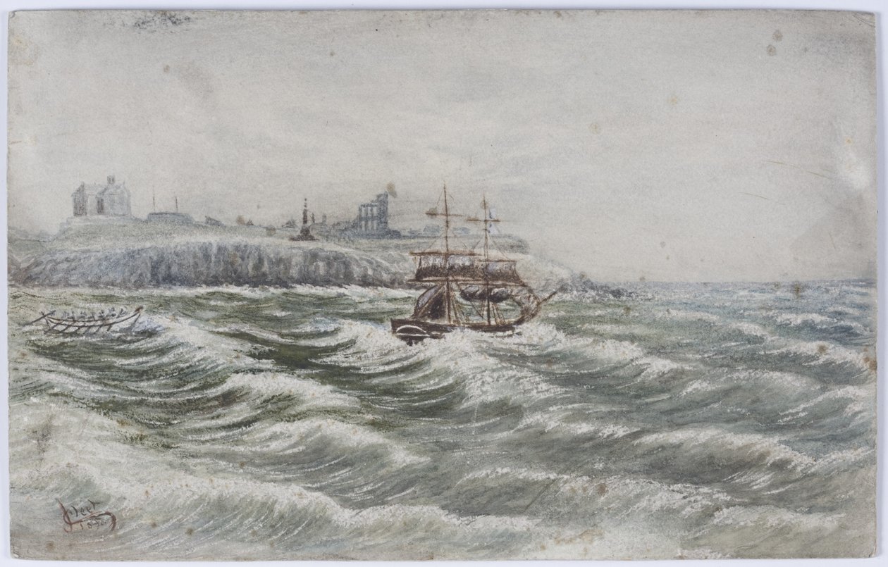 Stranding of the Belly of Littlehampton och Loss of the Life Boat Crew of the Tyne (akvarell, kroppsfärg och skrapa ut på papper) av James Henry Cleet