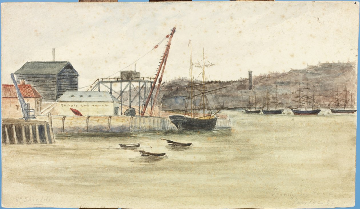 Trinity Boy House (akvarell, kroppsfärg och penna på papper fast på kortet) av James Henry Cleet