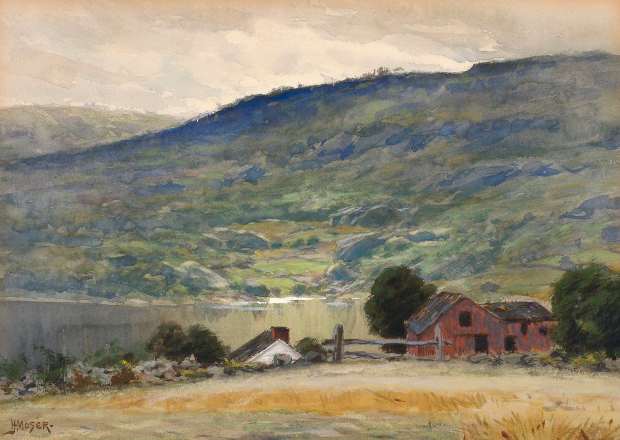 Hill and Lake, sent 1800-tidigt 1900-tal. av James Henry Moser
