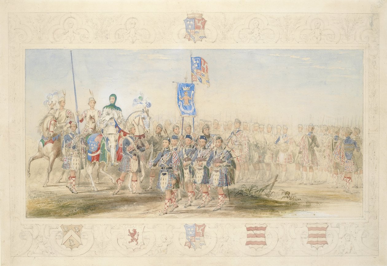 Baron Glenlyon, Knight of the Gael, 1839 (penna, wc, gouache och guldfärg på papper) av James Henry Nixon