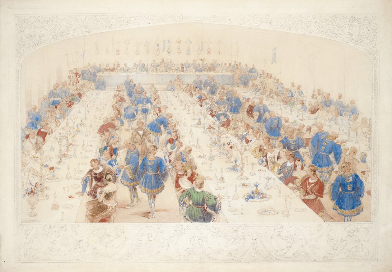 Banketten, 1839 (penna, wc och gouache på papper) av James Henry Nixon