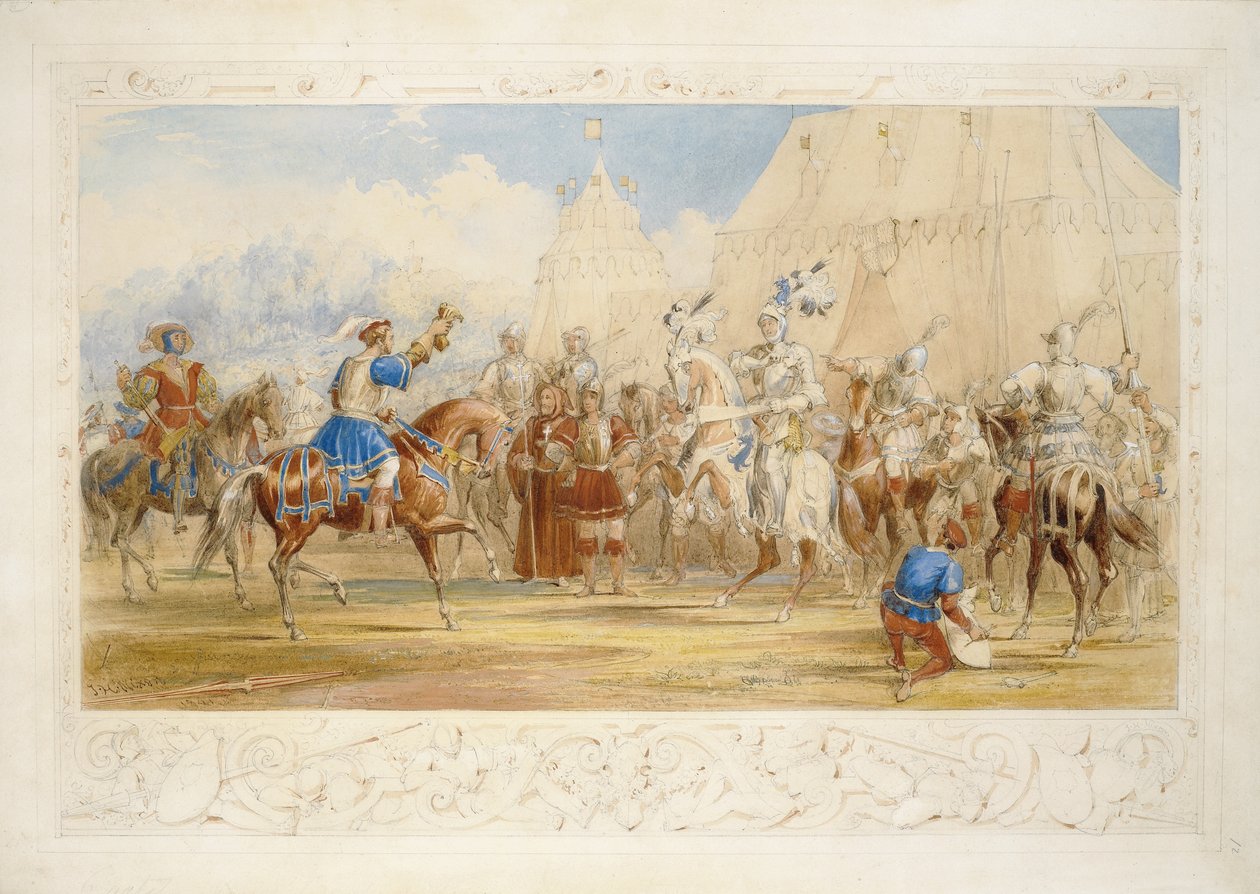 The Challenge, 1841 (penna, wc och kroppsfärg på papper) av James Henry Nixon