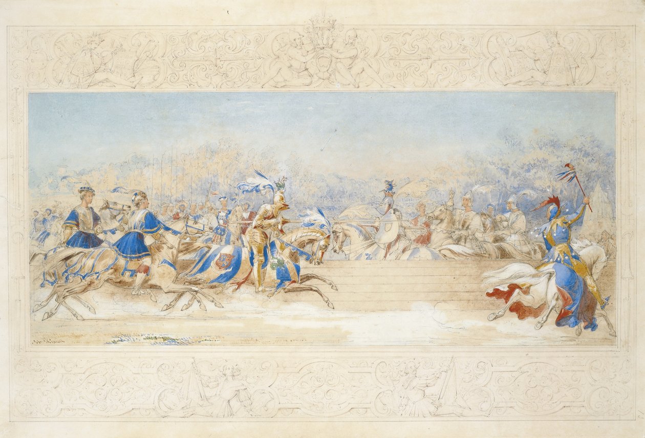 The Joust (penna, wc och kroppsfärg på papper) av James Henry Nixon