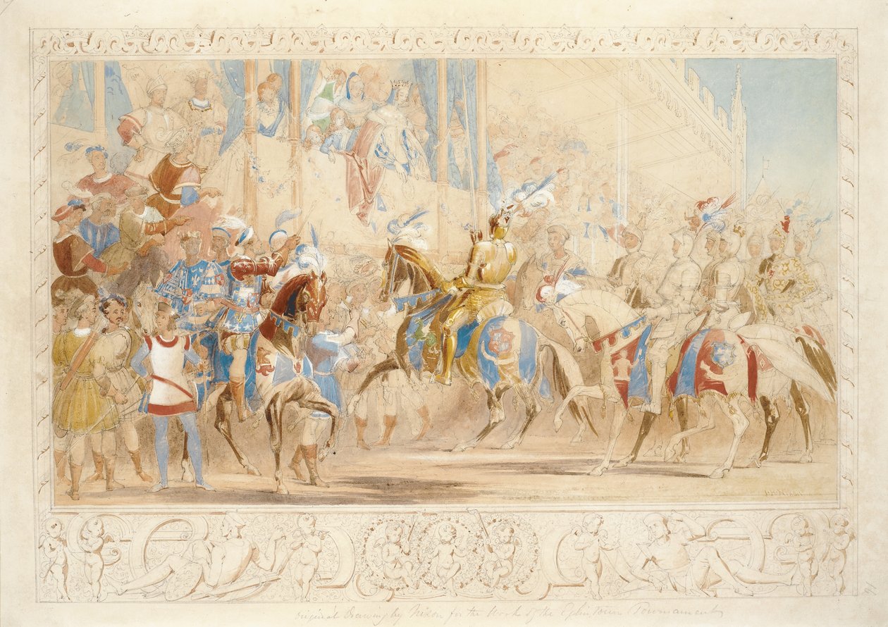 The Presentation of the Knight (penna, wc och kroppsfärg på papper) av James Henry Nixon