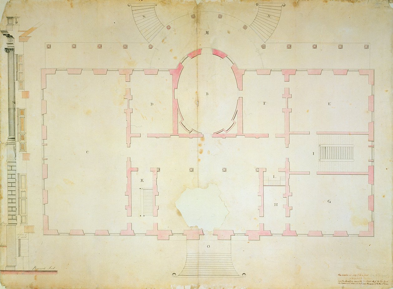 Plan av Presidents House, Washington, 1792 (bläcktvätt och penna på papper) av James Hoban