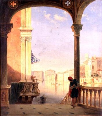 En venetiansk terrass (olja på duk) av James Holland