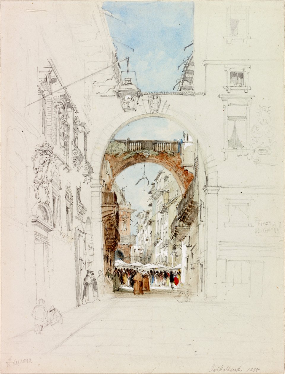 Piazza dei Signori, Verona (penna och akvarell på papper (väv)) av James Holland