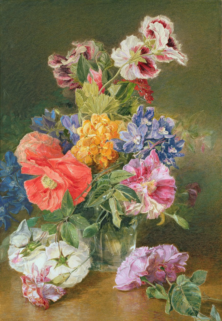 Rosor, vallmo och Pelargonia av James Holland