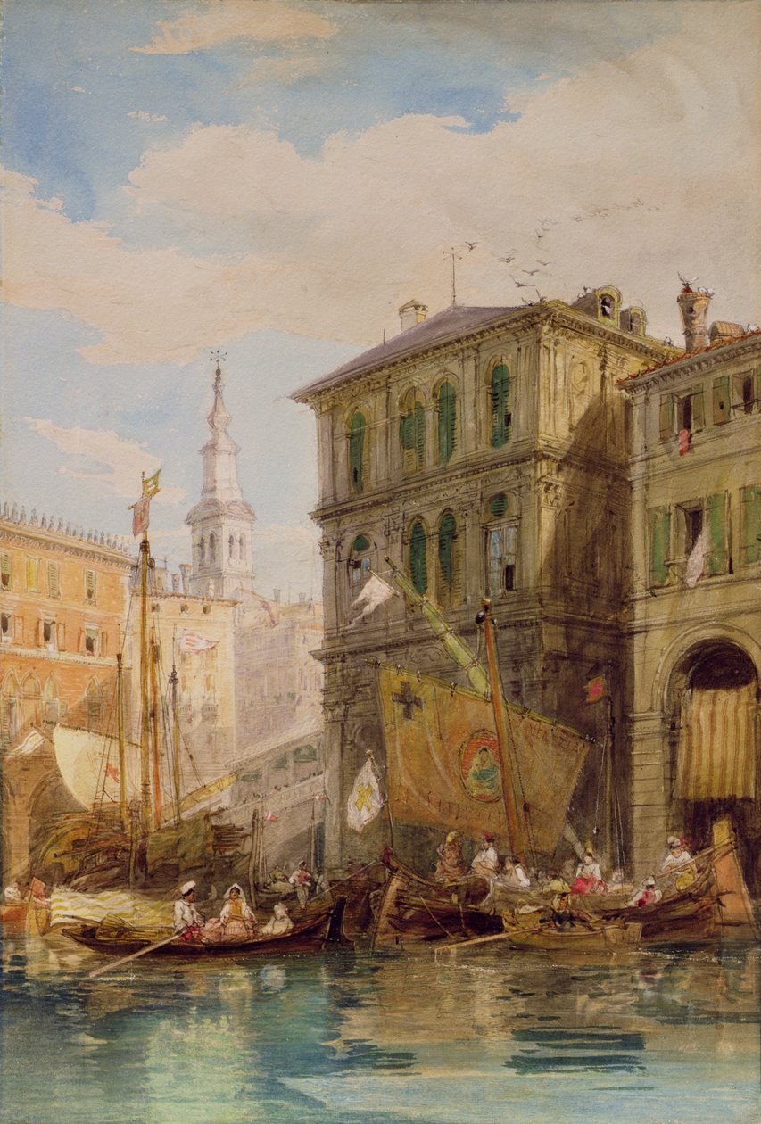 Palazzo Dei Camerlenghi, Venedig, ca 1835-55 (penna och akvarell) av James Holland