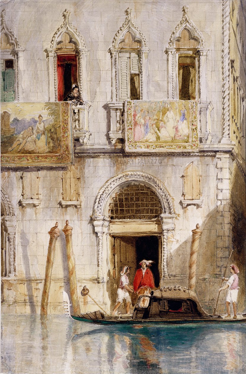 The Steps of the Palazzo Foscari, Venedig, 1844 (penna, bläck, gouache och wc på papper) av James Holland