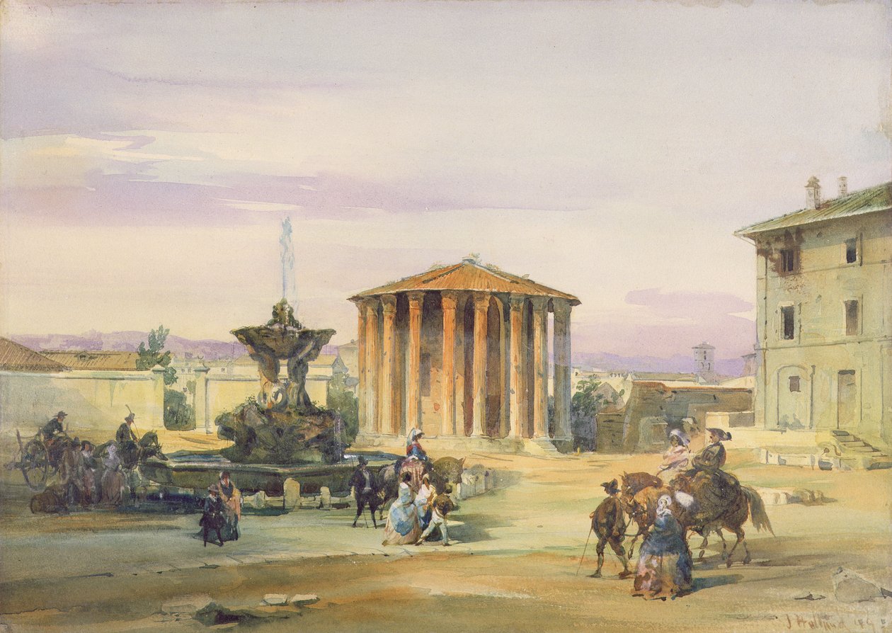Vestas tempel, Rom, 1849 (wc över grafit på papper) av James Holland