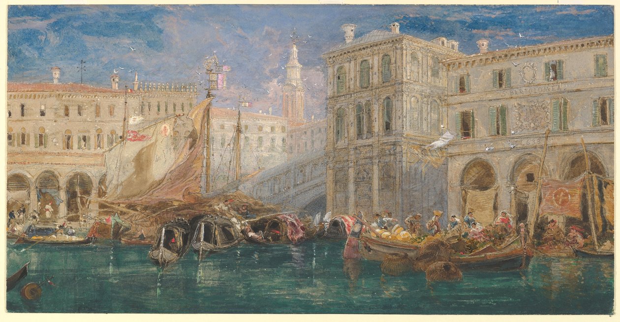 Apelsinmarknaden, med Rialtobron i bakgrunden, Venedig av James Holland