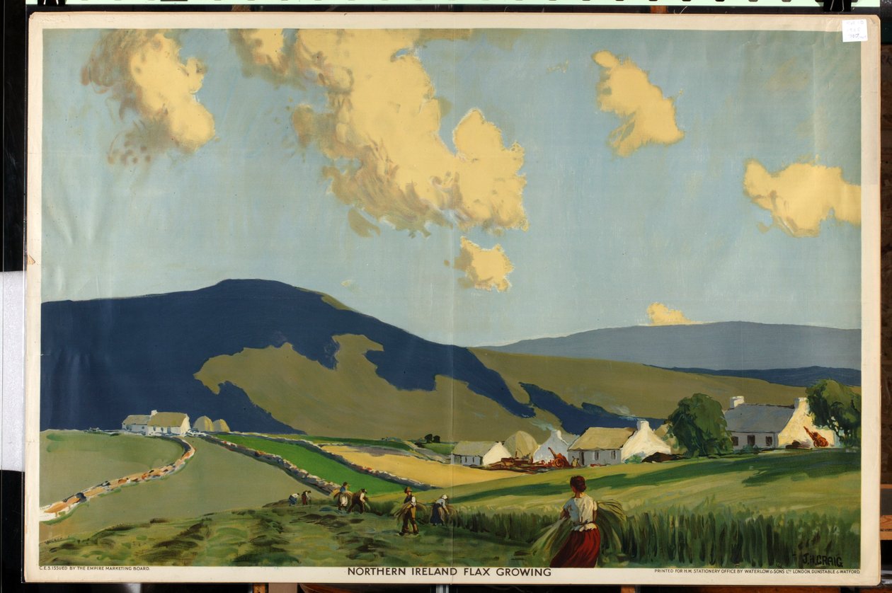 Northern Ireland - Flax Growing, från serien "The Home Countries First" (färg litho) av James Humbert Craig