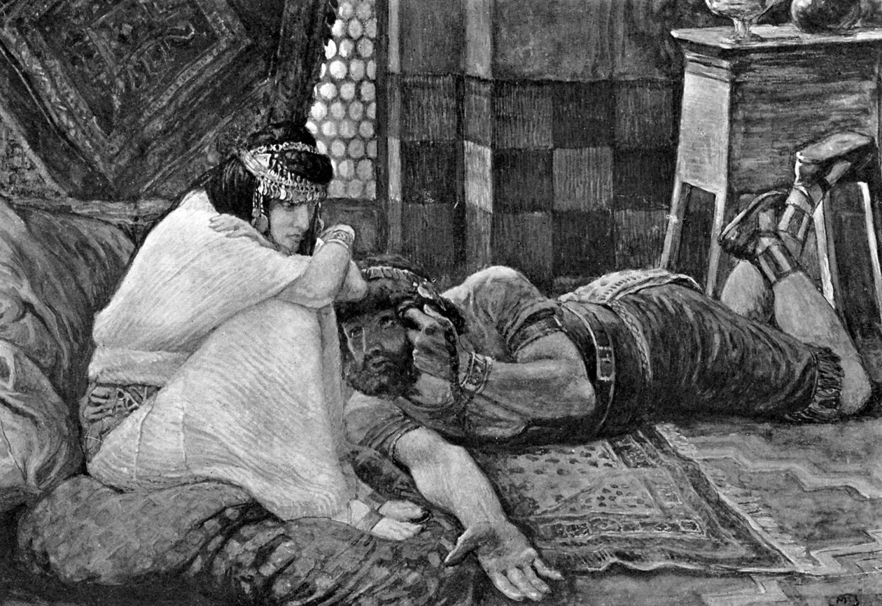 Simson avslöjar sin hemlighet för Delila - Bibeln av James Jacques Joseph (after) Tissot