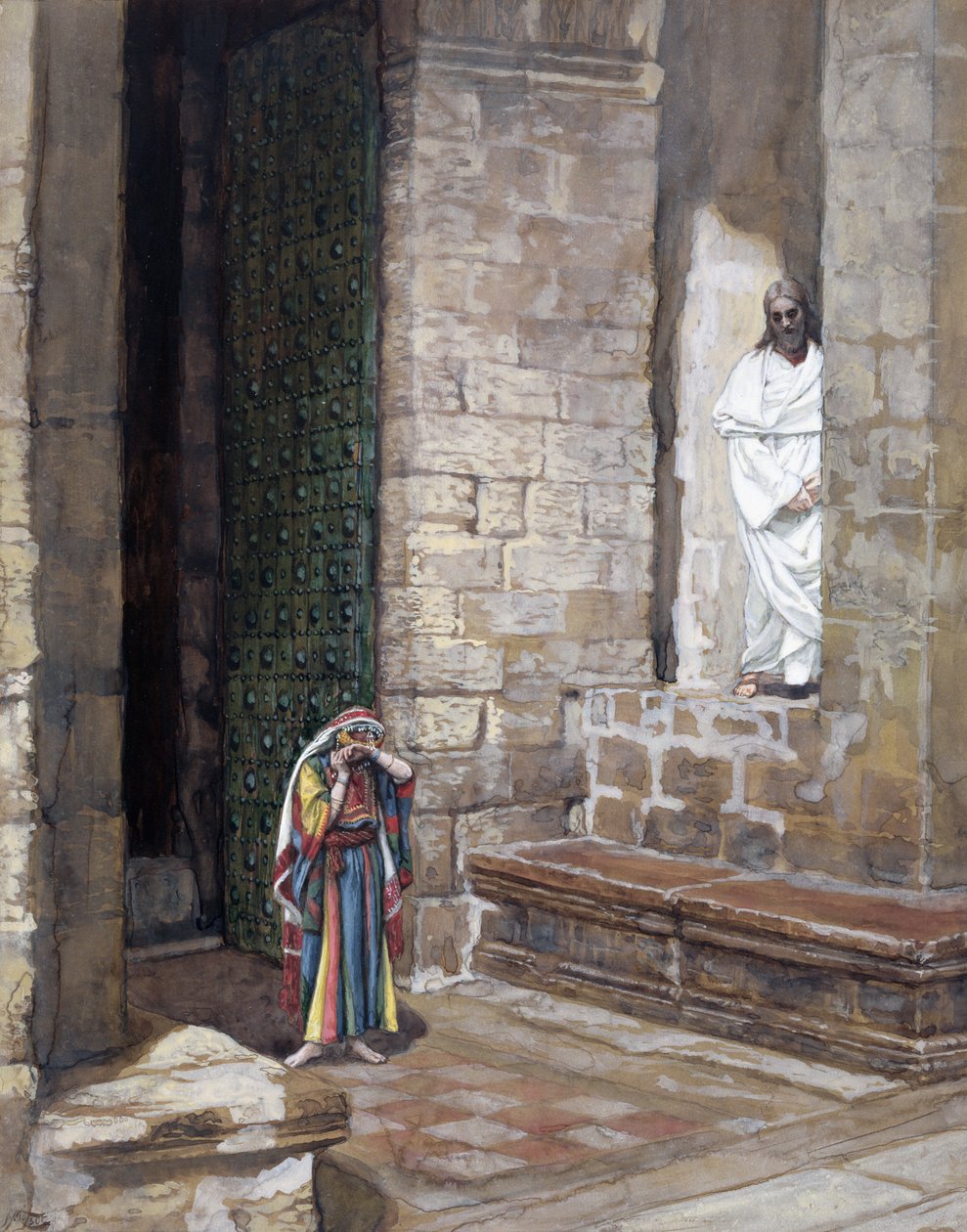 Och Jesus blev lämnad ensam och det fanns en kvinna i mitten, illustration till The Life of Christ, c.1886-94 (wc & gouache på kartong) av James Jacques Joseph Tissot