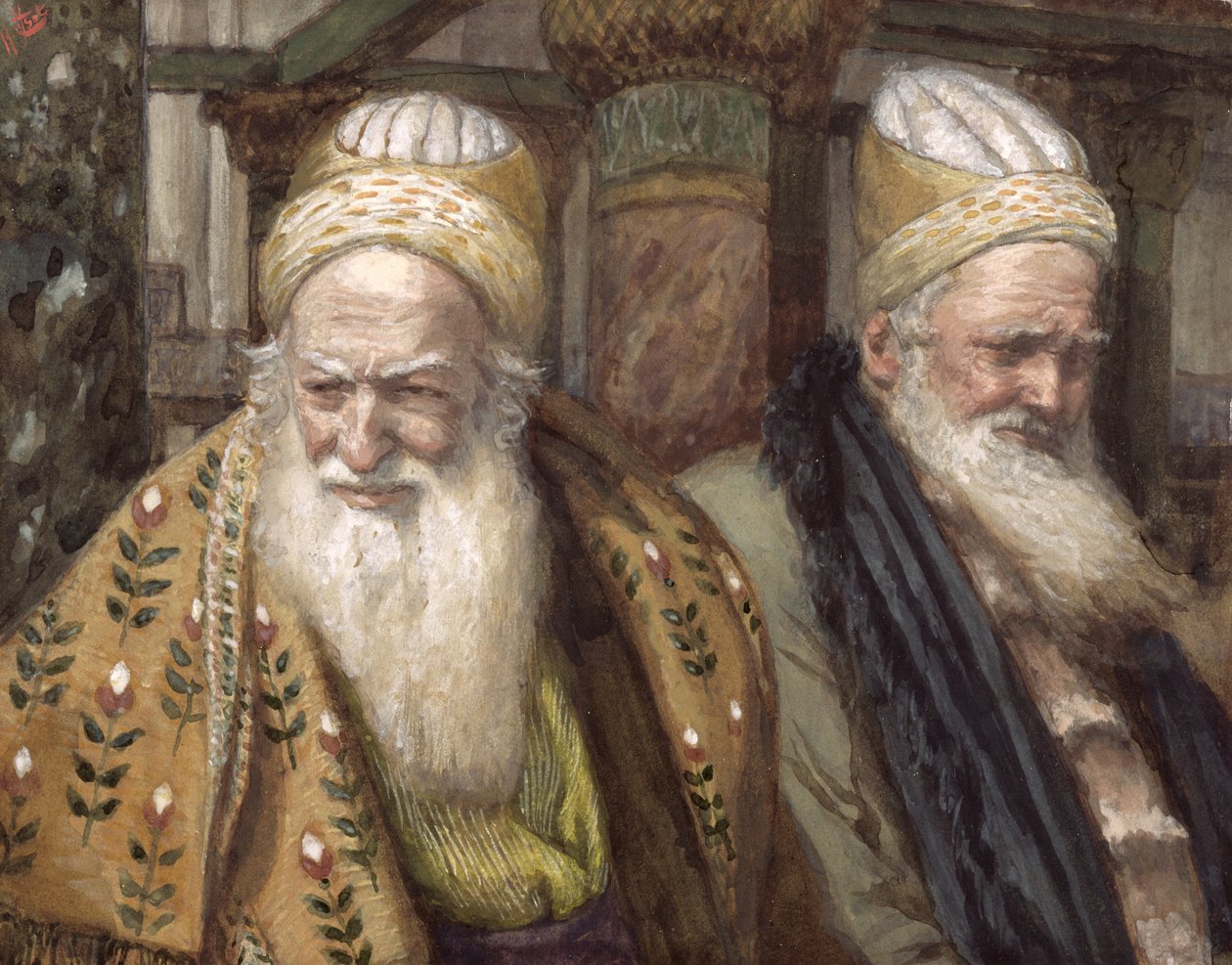 Annas och Kaifas, illustration till The Life of Christ, c.1886-94 (wc & gouache på kartong) av James Jacques Joseph Tissot