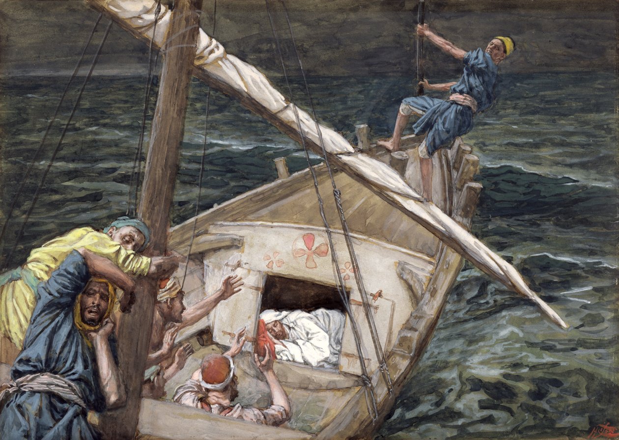 Christ Asleep Under the Storm, illustration till The Life of Christ, c.1886-94 (wc & gouache på kartong) av James Jacques Joseph Tissot