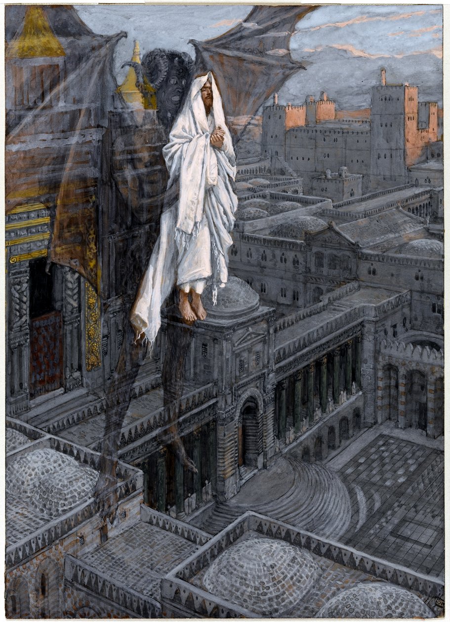Christ Borne Up to a Pinnacle of the Temple, illustration till The Life of Christ, c.1884-96 (wc & gouache på kartong) av James Jacques Joseph Tissot