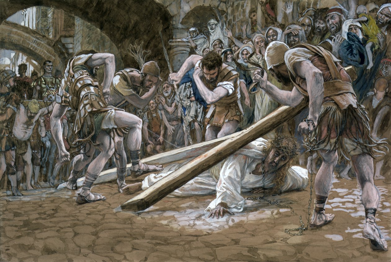 Kristus faller under korset, illustration till The Life of Christ, c.1884-96 (wc & gouache på kartong) av James Jacques Joseph Tissot