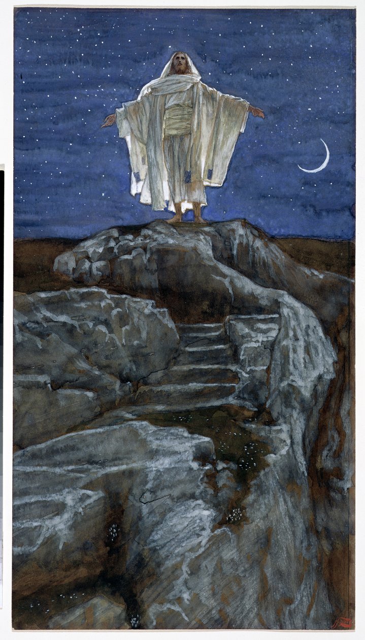 Kristus går ut ensam i ett berg för att be, illustration till The Life of Christ, c.1886-94 (wc & gouache på kartong) av James Jacques Joseph Tissot