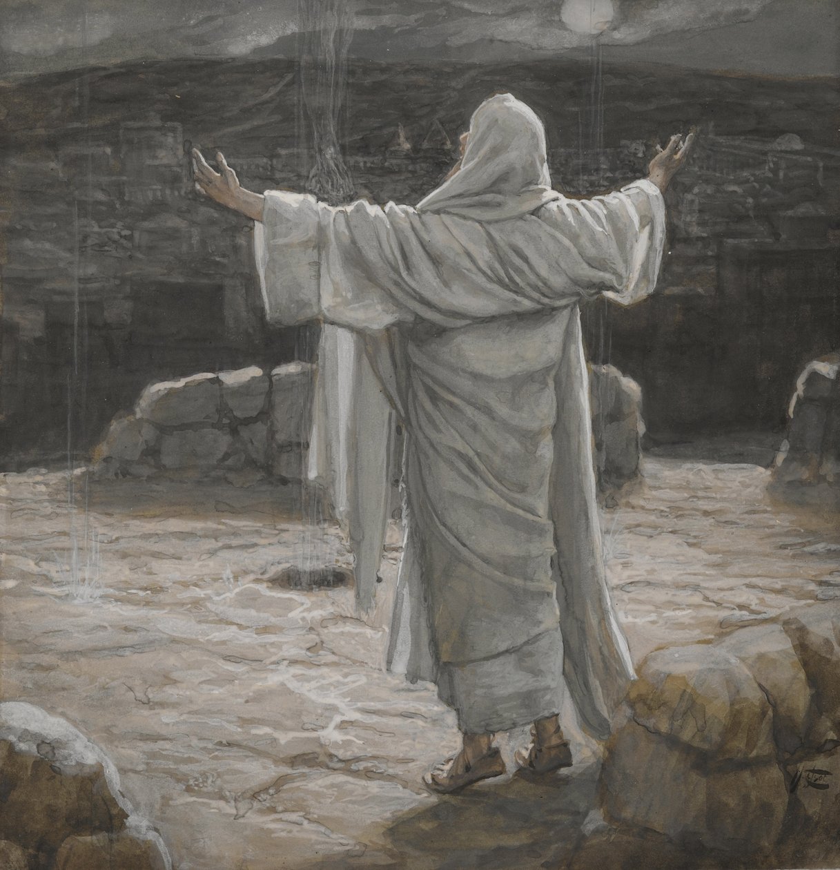 Christ Retreats to the Mountain at Night, illustration från The Life of Our Lord Jesus Christ, 1886-94 (wc över grafit på papper) av James Jacques Joseph Tissot