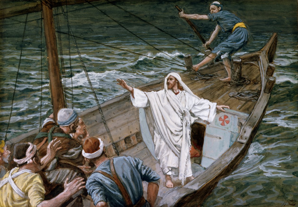 Christ Stilling the Tempest, illustration till The Life of Christ, c.1886-94 (wc & gouache på kartong) av James Jacques Joseph Tissot