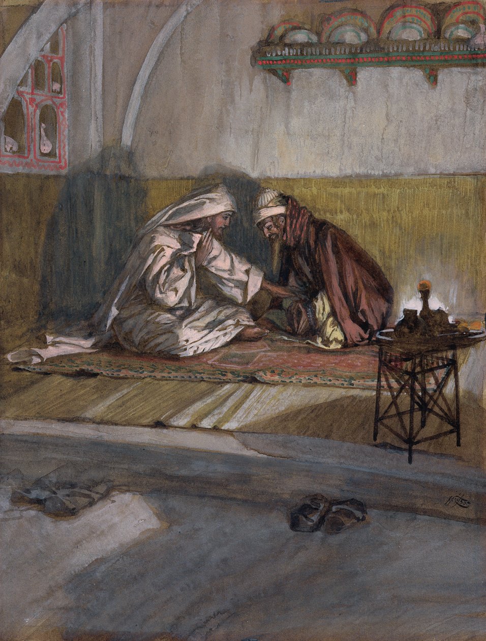Kristus talar med Nikodemus, illustration till The Life of Christ, c.1886-94 (wc & gouache på kartong) av James Jacques Joseph Tissot
