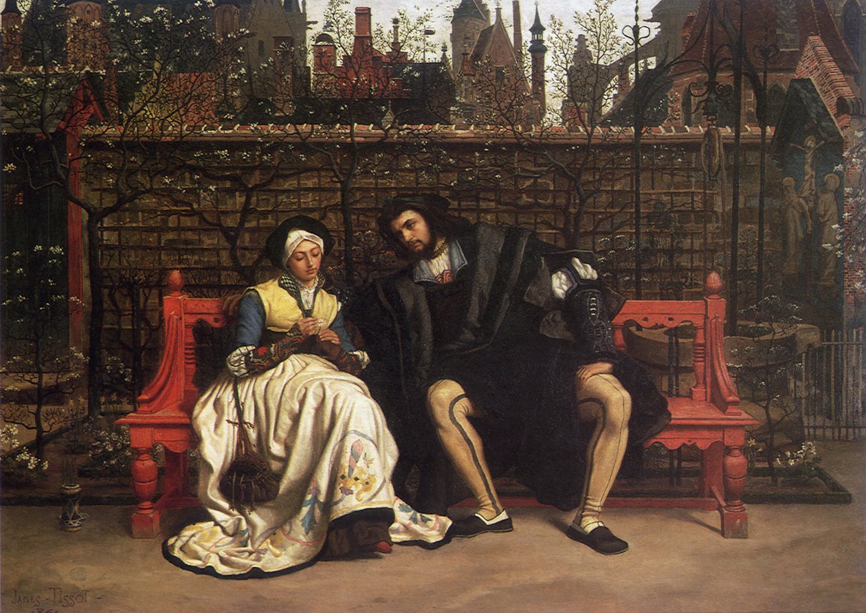 Faust och Marguerite i trädgården, 1861 av James Jacques Joseph Tissot