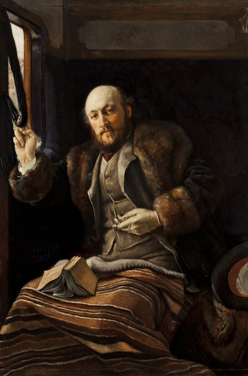Herre i en järnvägsvagn, 1870-80 av James Jacques Joseph Tissot