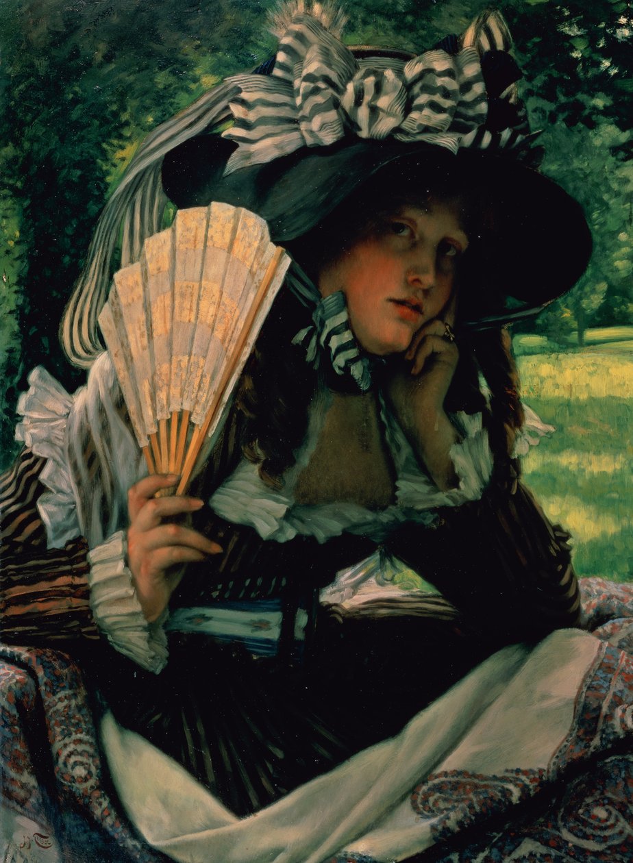 Tjej med ett fan av James Jacques Joseph Tissot