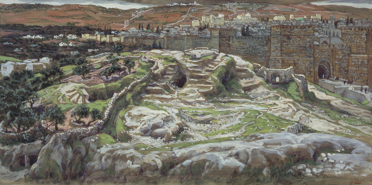 Golgata och den heliga graven i vår Herres tid, illustration till Kristi liv, ca 1886-94 (wc & gouache på kartong) av James Jacques Joseph Tissot