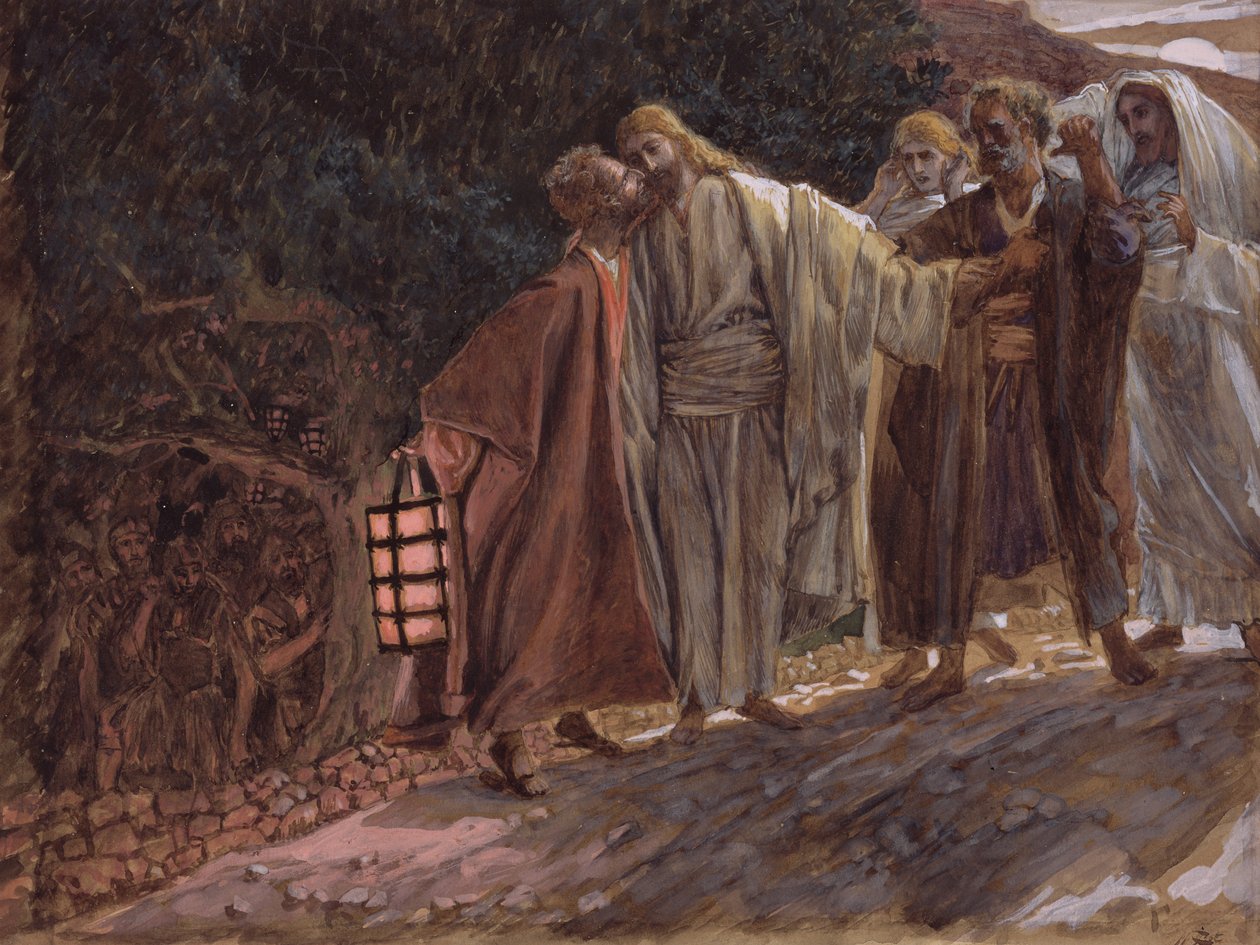 Hail Master, and He Kissed Him, illustration till The Life of Christ, c.1886-94 (wc & gouache på kartong) av James Jacques Joseph Tissot